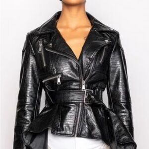 Azalea Wang Astro-Virgo Black Peplum Moto faux leather crocs small- read